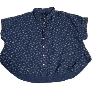 L - Women's MADEWELL Hilltop Shirt Adorable Ditsy Button Down Blue Blouse MC808